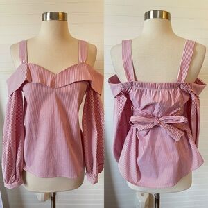 Laundry by Shelli Segal Striped Red Nautical Off Shoulder Bow Blouse Size 4 NWT